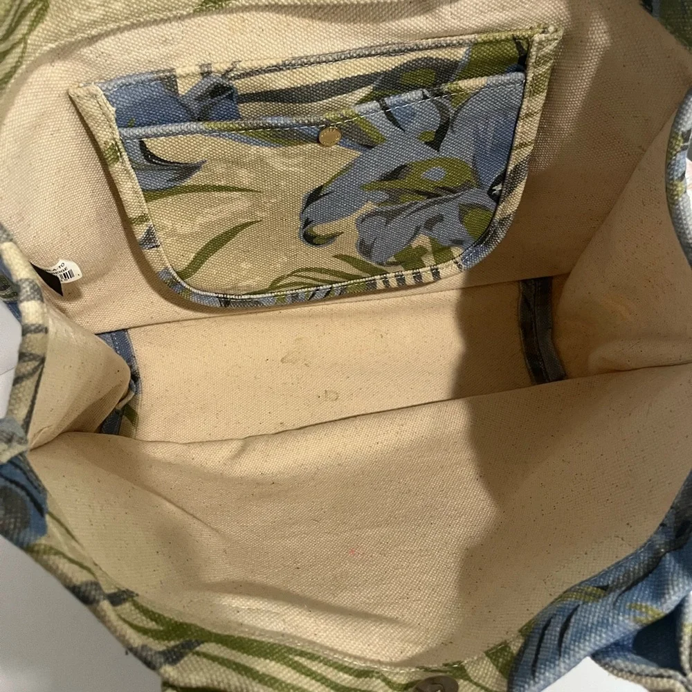Unbranded canvas Tote Bag Womens‎ tan Green blue M/L Beach Overnight Extra Bag
